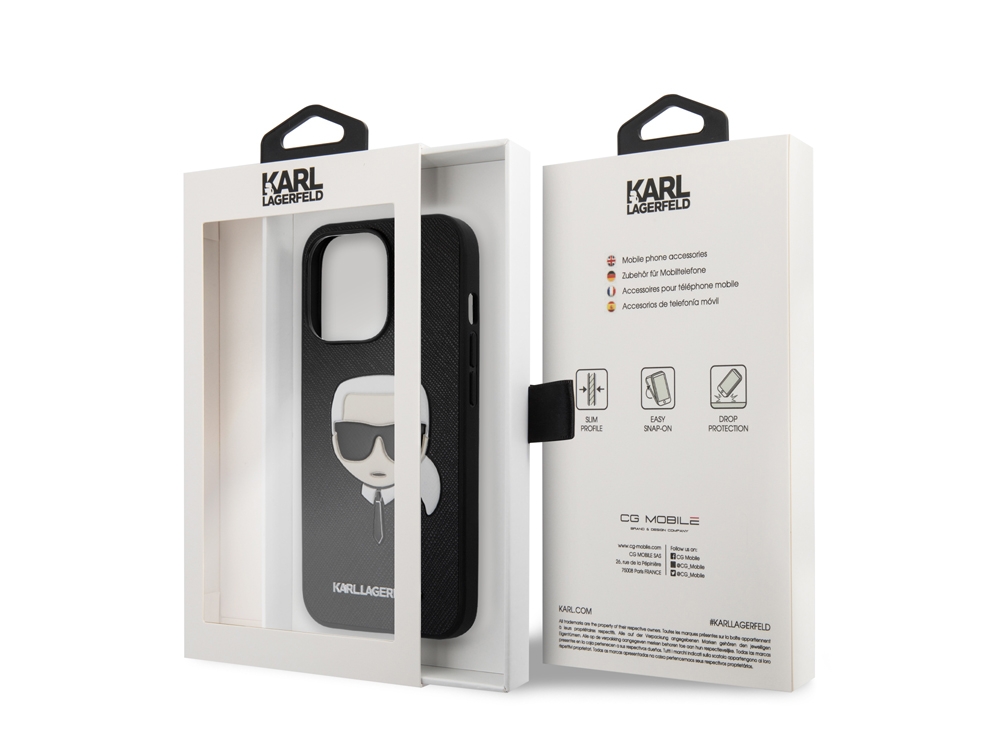 Coque Karl Lagerfeld Saffiano Karl pour iPhone 13 Pro - Noire