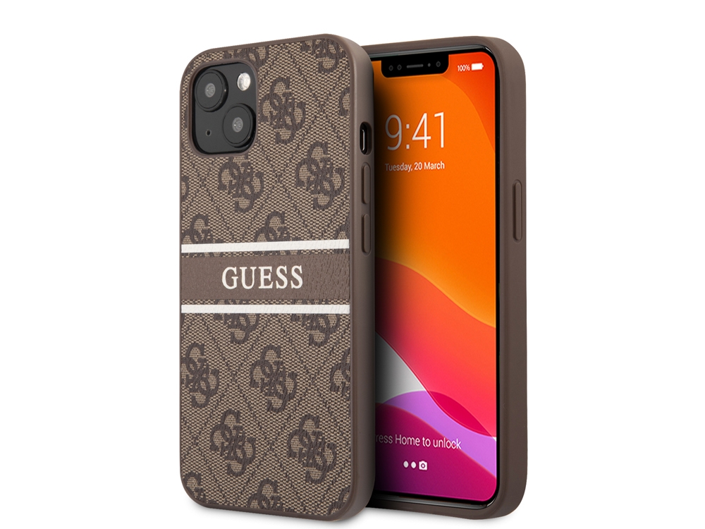 Coque Guess PU 4G Stripe pour iPhone 13 Mini - Marron