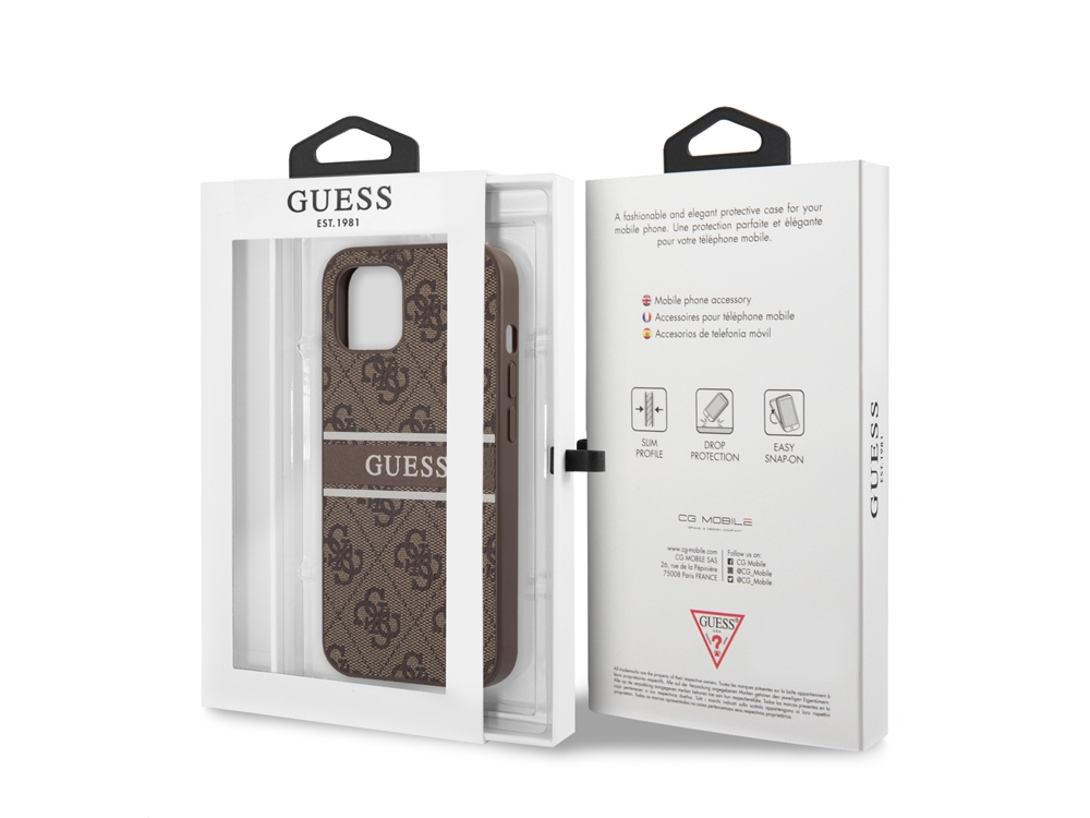 Coque Guess PU 4G Stripe pour iPhone 13 Mini - Marron