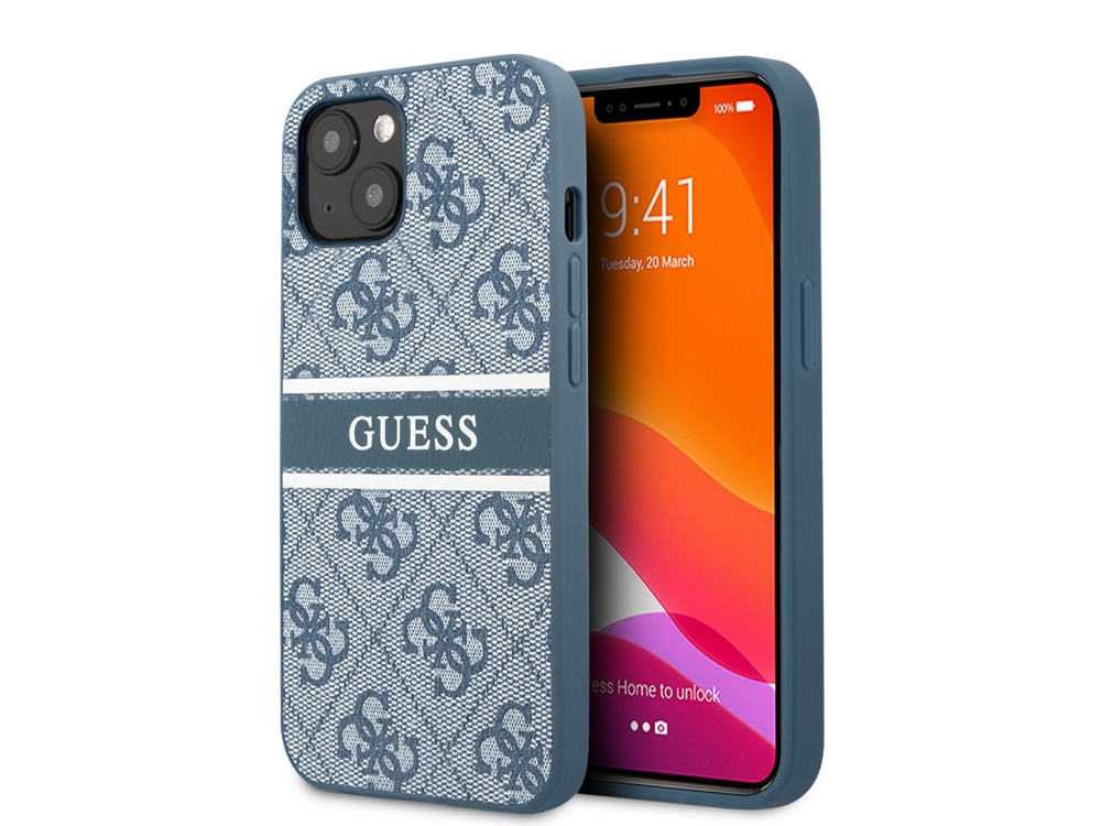 Coque Guess PU 4G Stripe pour iPhone 13 Mini - Bleue