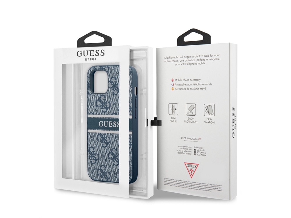 Coque Guess PU 4G Stripe pour iPhone 13 Mini - Bleue