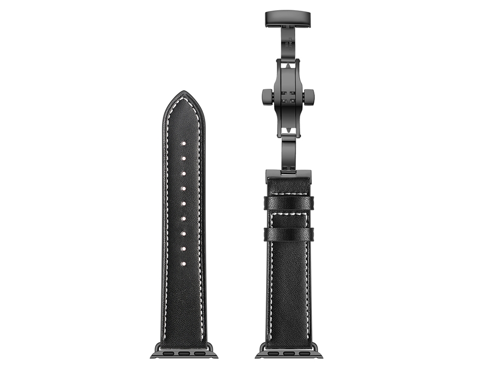 Bracelet en cuir véritable avec boucle déployante pour Apple Watch 38/40 et 41mm - Noir