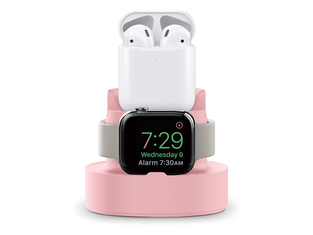 Socle de chargement silicone 2en1 pour Apple Watch et Airpods/Smartphone - Rose