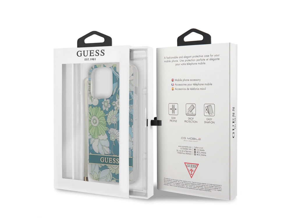 Coque Guess Flowers avec lanière nylon pour iPhone 13 Pro - Blue Garden
