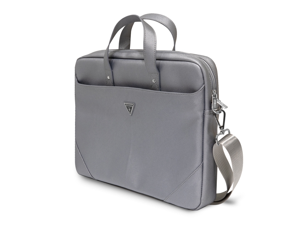 Sac d'ordinateur 16'' Guess - Modèle Saffiano - Gris