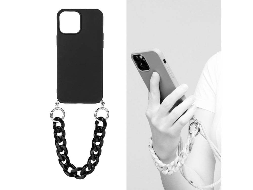 Coque avec cordon nylon et chaine pour iPhone 13 - Noire