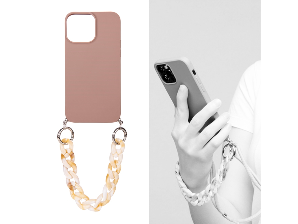 Coque avec cordon nylon et chaine pour iPhone 13 Pro - Marron