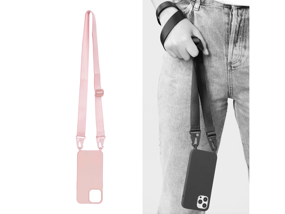 Coque avec cordon mousqueton pour iPhone 13 Pro Max - Rose