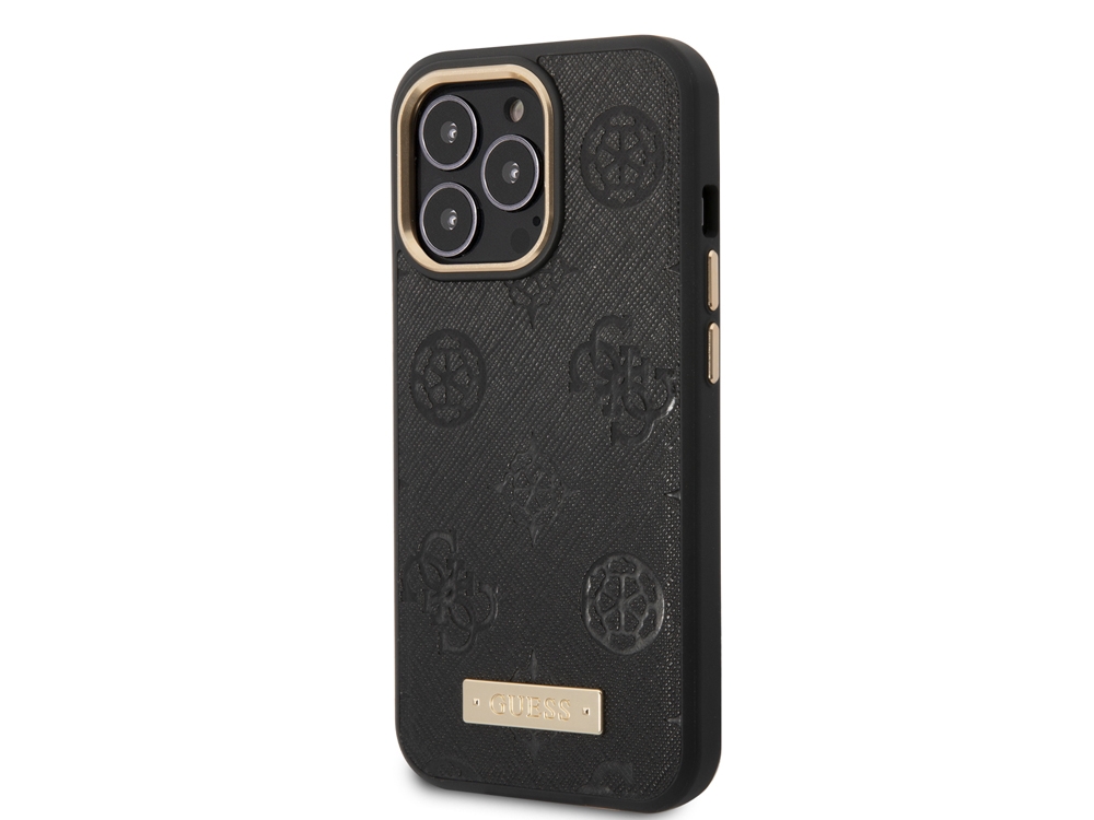 Coque Guess PU Magsafe Peony Metal Plate pour iPhone 13 Pro - Noire