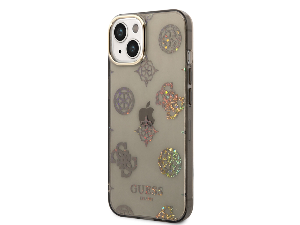 Coque Guess TPU Peony pour iPhone 14 - Noire translucide