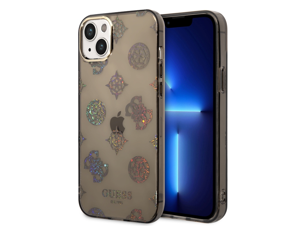 Coque Guess TPU Peony pour iPhone 14 Plus - Noire translucide