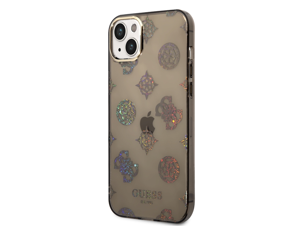 Coque Guess TPU Peony pour iPhone 14 Plus - Noire translucide