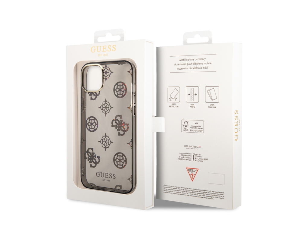 Coque Guess TPU Peony pour iPhone 14 Plus - Noire translucide