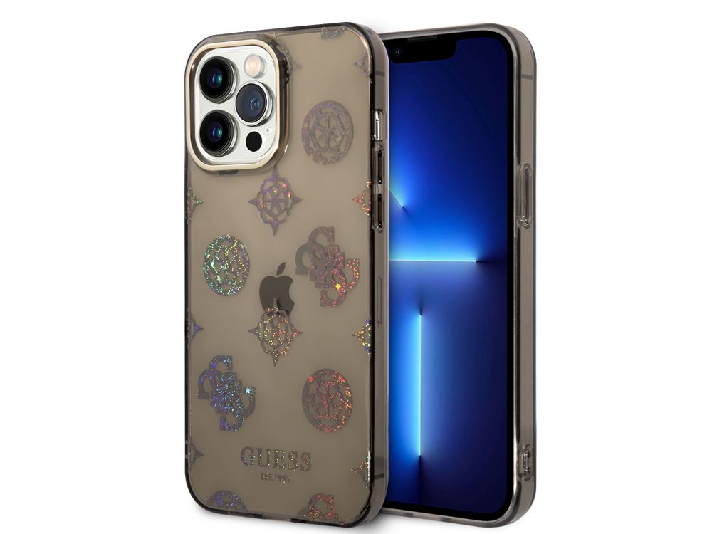 Coque Guess TPU Peony pour iPhone 14 Pro Max - Noire translucide