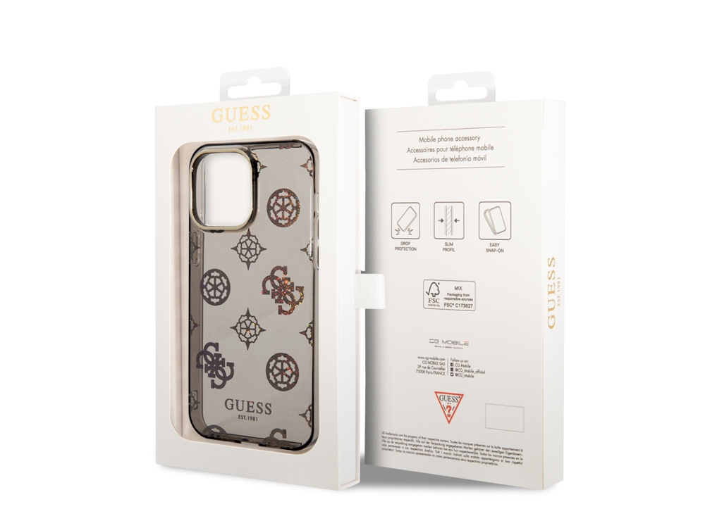 Coque Guess TPU Peony pour iPhone 14 Pro Max - Noire translucide