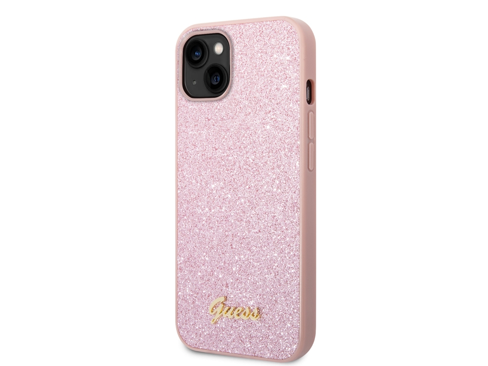 Coque Guess TPU Glitter Script pour iPhone 14 - Rose