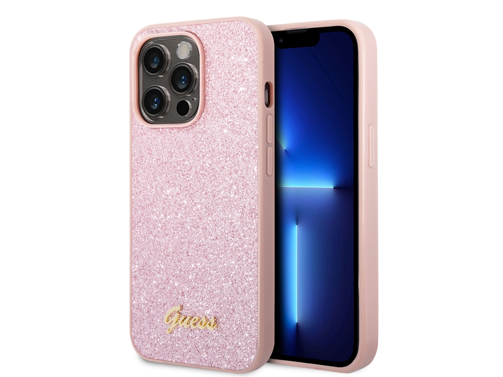 Coque Guess TPU Glitter Script pour iPhone 14 Pro Max - Rose