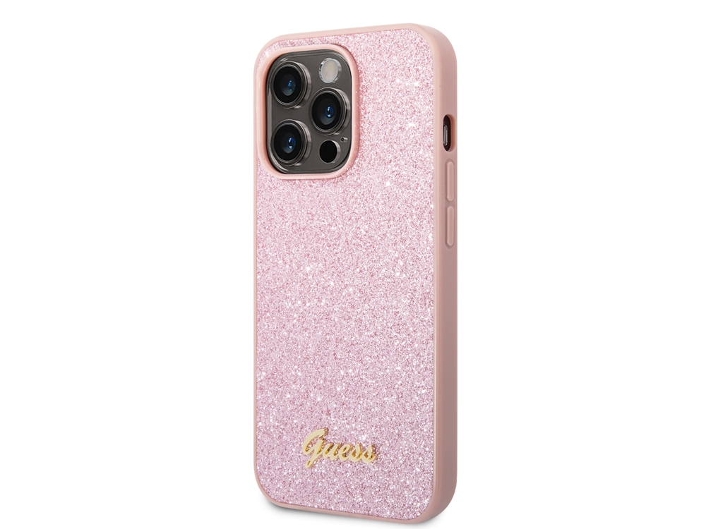 Coque Guess TPU Glitter Script pour iPhone 14 Pro Max - Rose