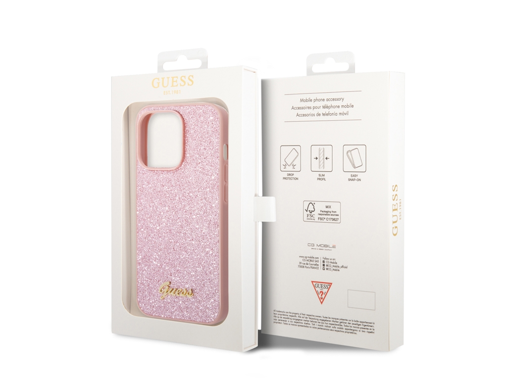 Coque Guess TPU Glitter Script pour iPhone 14 Pro Max - Rose