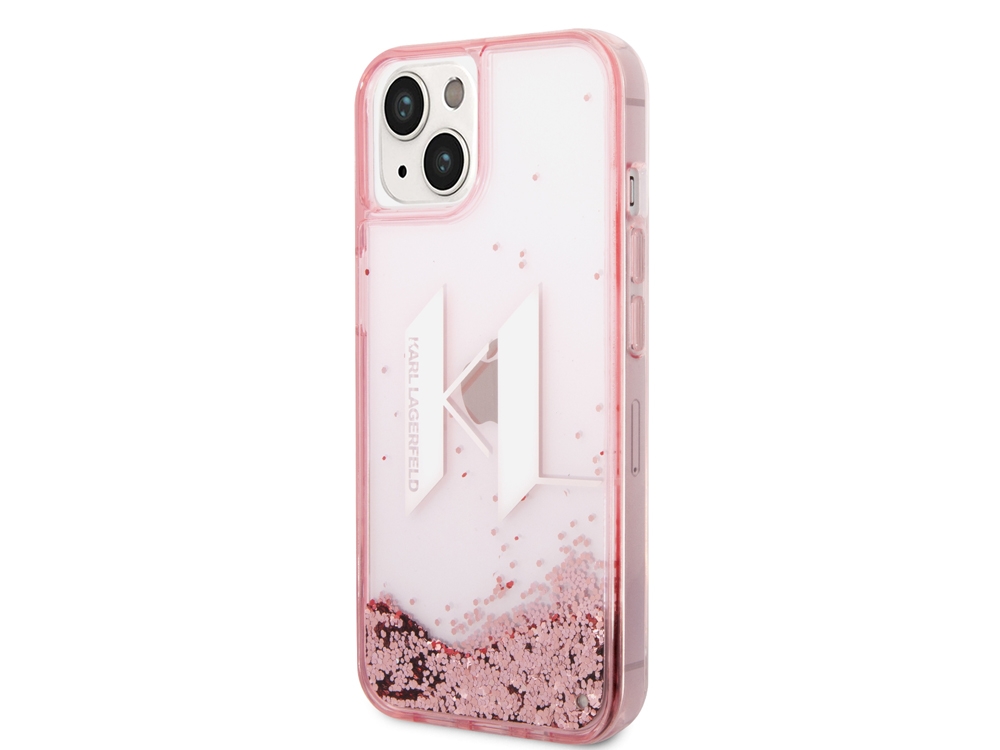 Coque Karl Lagerfeld Glitter KL à paillettes flottantes pour iPhone 14 - Rose