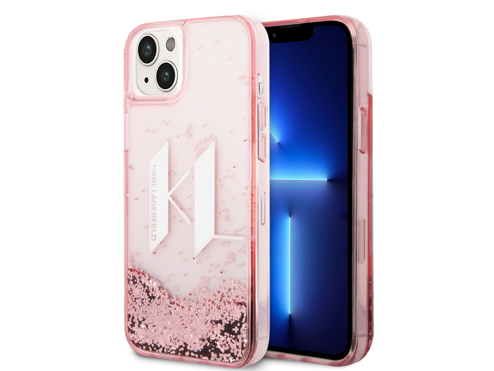 Coque Karl Lagerfeld Glitter KL à paillettes flottantes pour iPhone 14 Plus - Rose