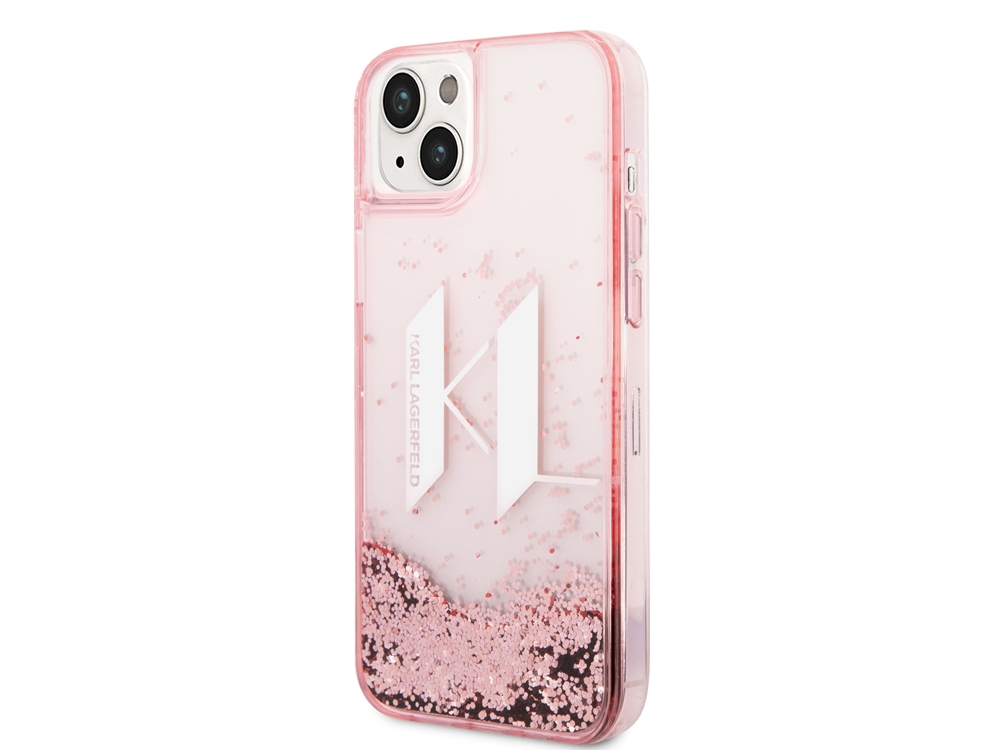 Coque Karl Lagerfeld Glitter KL à paillettes flottantes pour iPhone 14 Plus - Rose