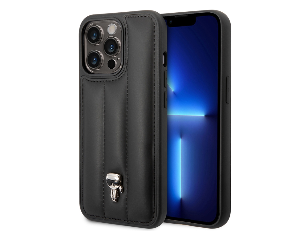 Coque Karl Lagerfeld PU Puffy Ikonik Pins pour iPhone 14 Pro - Noire