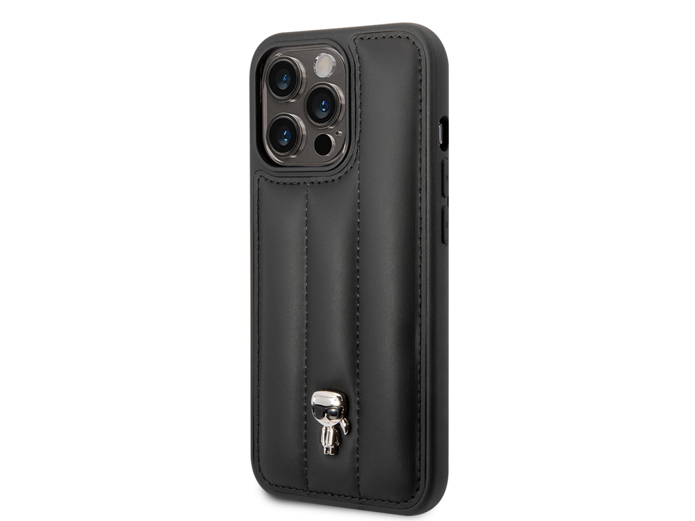 Coque Karl Lagerfeld PU Puffy Ikonik Pins pour iPhone 14 Pro - Noire