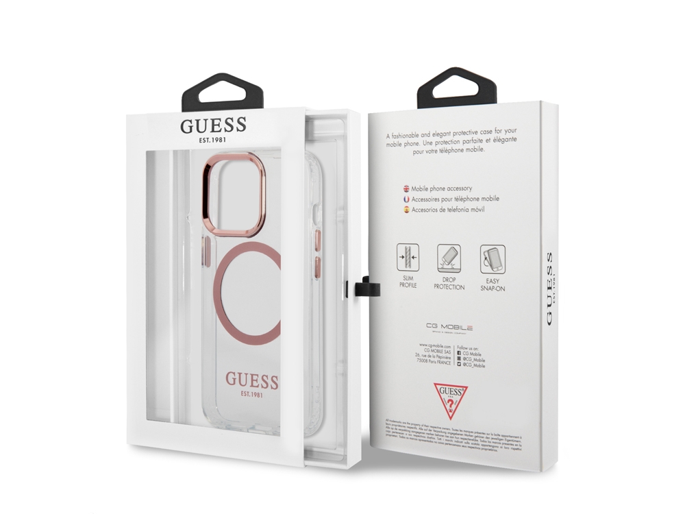 Coque Guess TPU Magsafe Metal Outline pour iPhone 14 Pro - Transparente