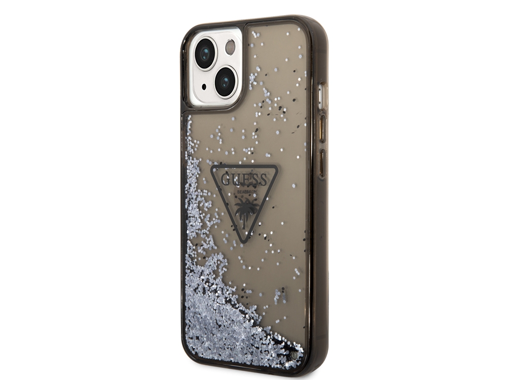 Coque Guess Glitter Palm à paillettes flottantes pour iPhone 14 Plus - Noire translucide