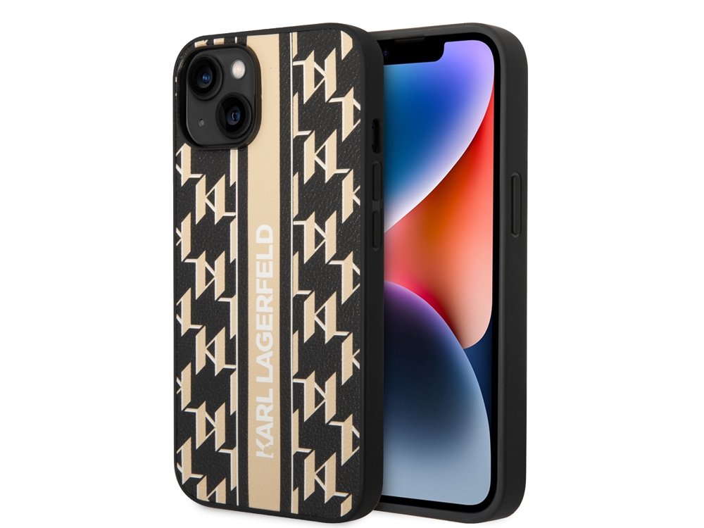 Coque Karl Lagerfeld PU Monogram Stripe pour iPhone 14 - Crème