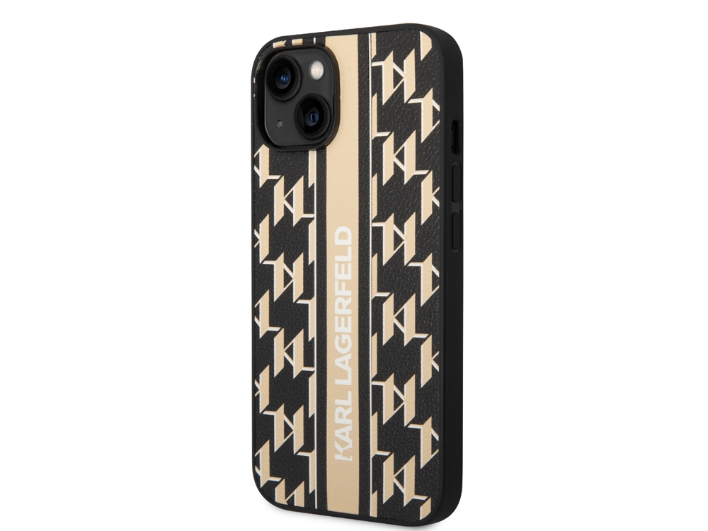 Coque Karl Lagerfeld PU Monogram Stripe pour iPhone 14 - Crème