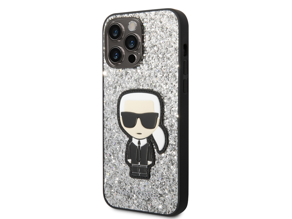Coque Karl Lagerfeld Glitter Flakes Ikonik pour iPhone 14 Pro Max - Argent
