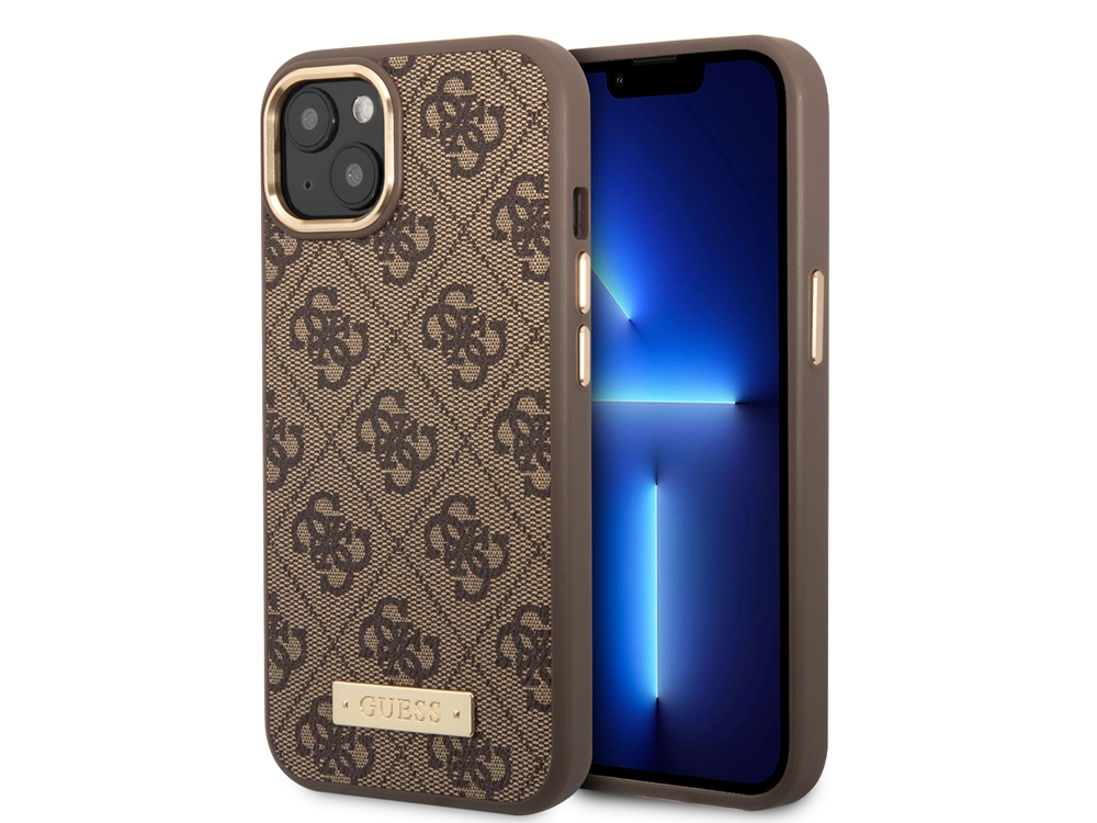 Coque Guess PU Magsafe 4G Metal Plate pour iPhone 14 - Marron