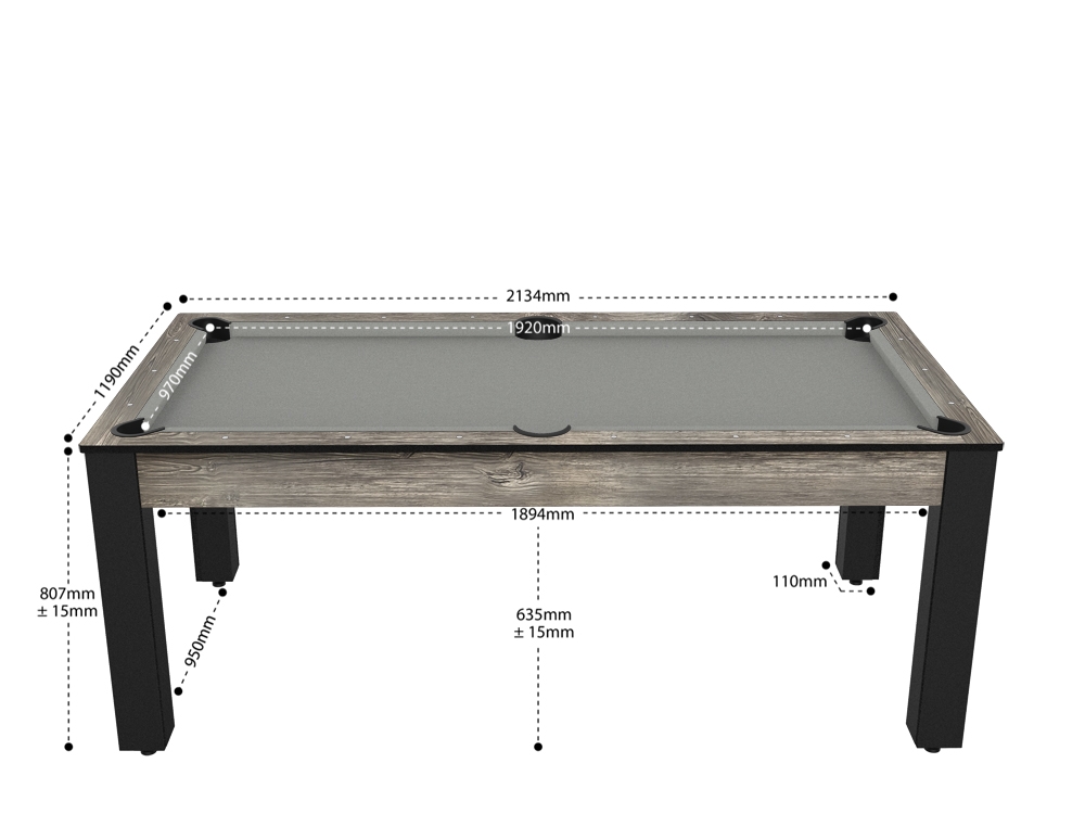 Billard Arizona 7 pieds convertible en table à manger - 8 personnes - Coloris industriel tapis gris