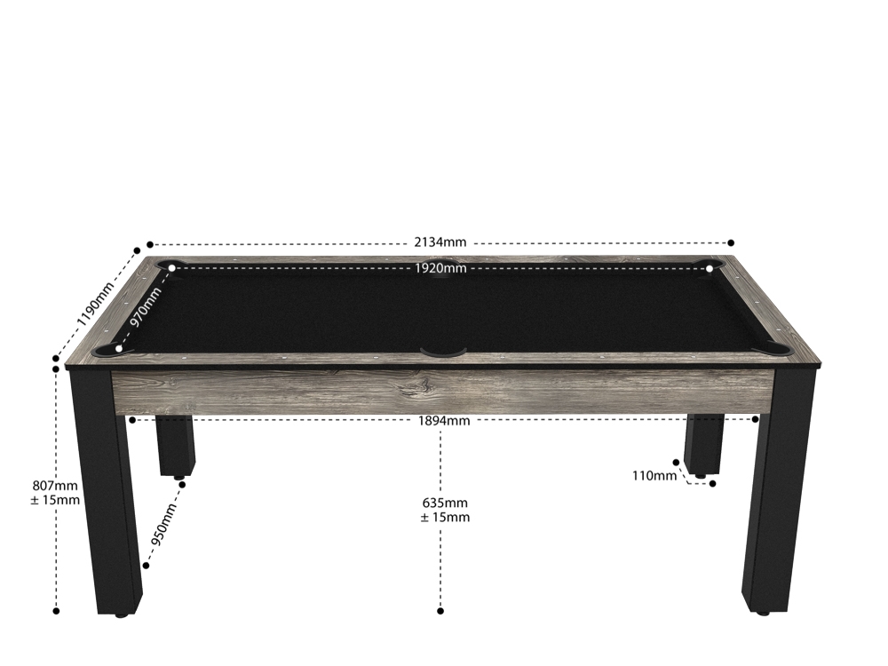 Billard Arizona 7 pieds convertible en table à manger - 8 personnes - Coloris industriel tapis noir