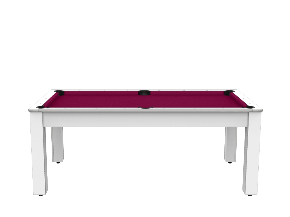 Billard Arizona 7 pieds convertible en table à manger - 8 personnes - Coloris blanc laqué tapis prune