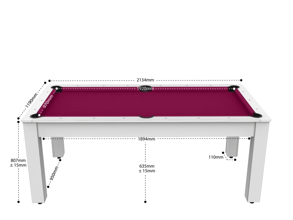 Billard Arizona 7 pieds convertible en table à manger - 8 personnes - Coloris blanc laqué tapis prune