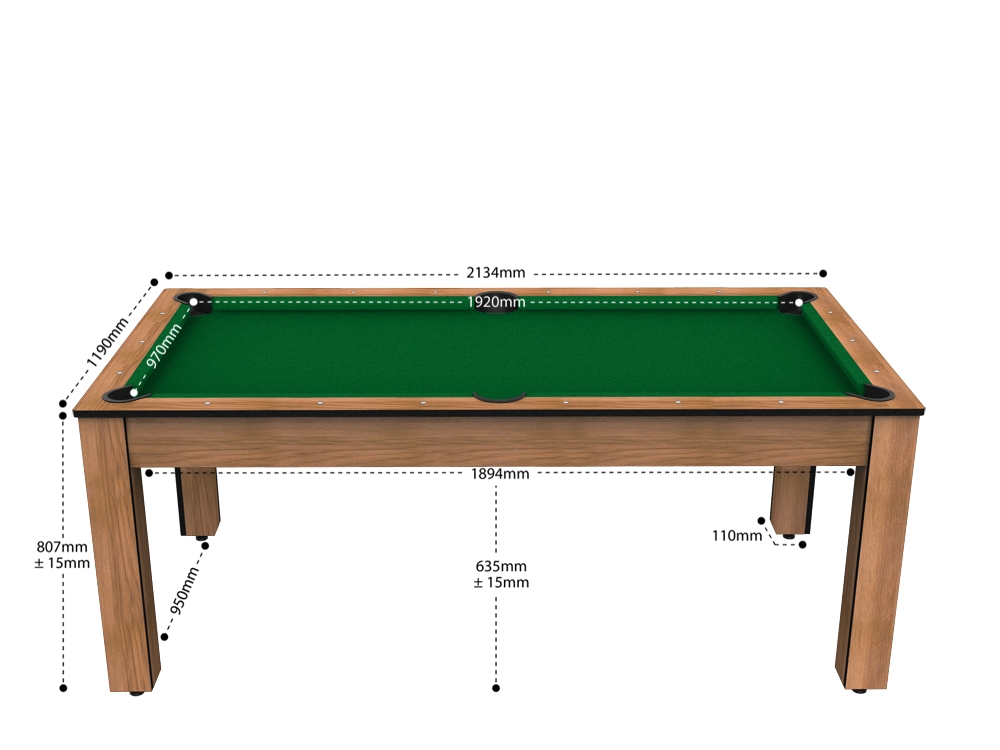 Billard Arizona 7 pieds convertible en table à manger - 8 personnes - Coloris hêtre boisé tapis vert