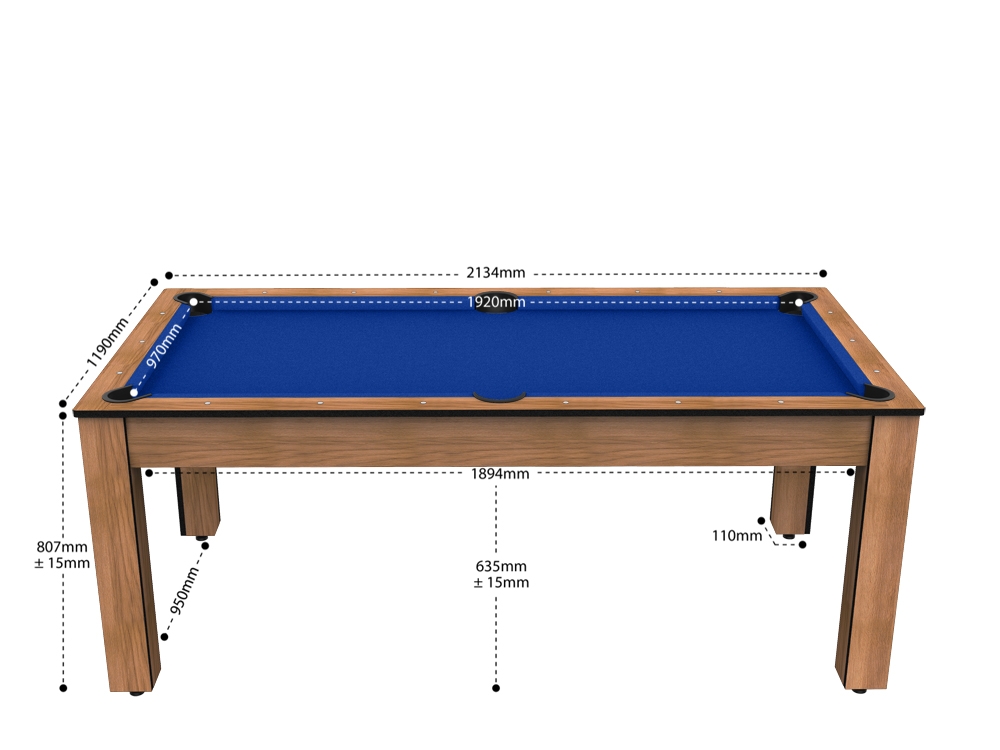 Billard Arizona 7 pieds convertible en table à manger - 8 personnes - Coloris hêtre boisé tapis bleu
