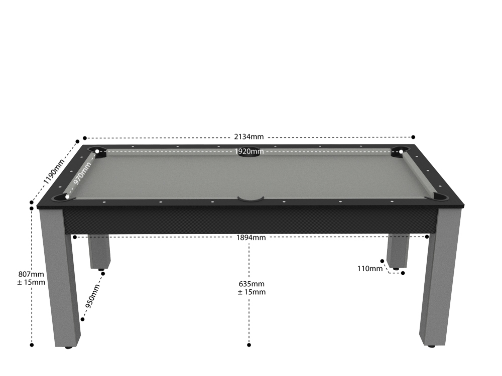 Billard Arizona 7 pieds convertible en table à manger - 8 personnes - Coloris carbone tapis gris