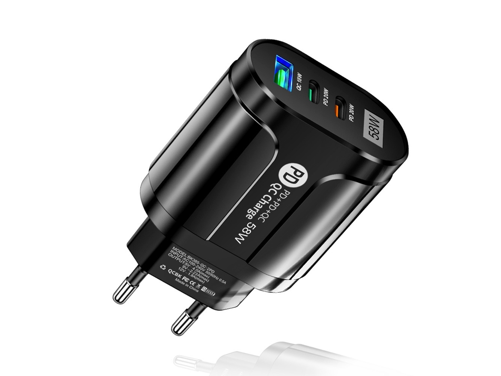 Chargeur secteur 58W USB Quickcharge & Double PD USB Type-C - Noir