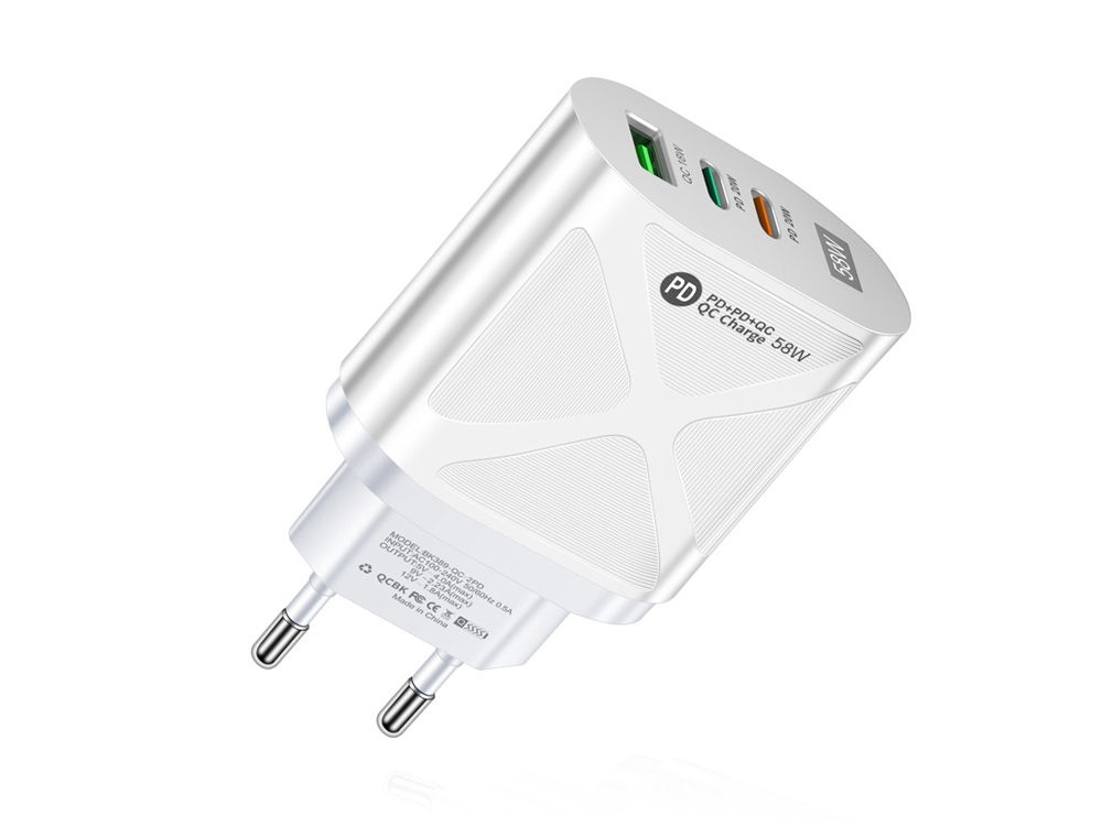 Chargeur secteur 58W USB Quickcharge & Double PD USB Type-C - Blanc