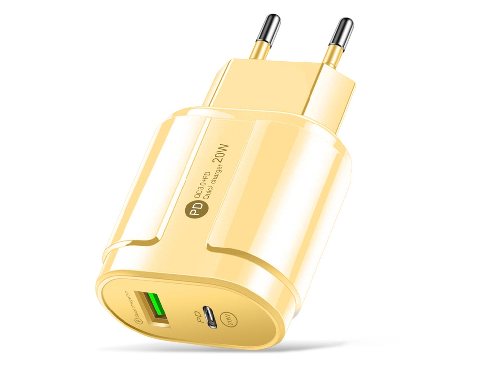 Chargeur secteur 20W USB Quickcharge & PD USB Type-C - Jaune