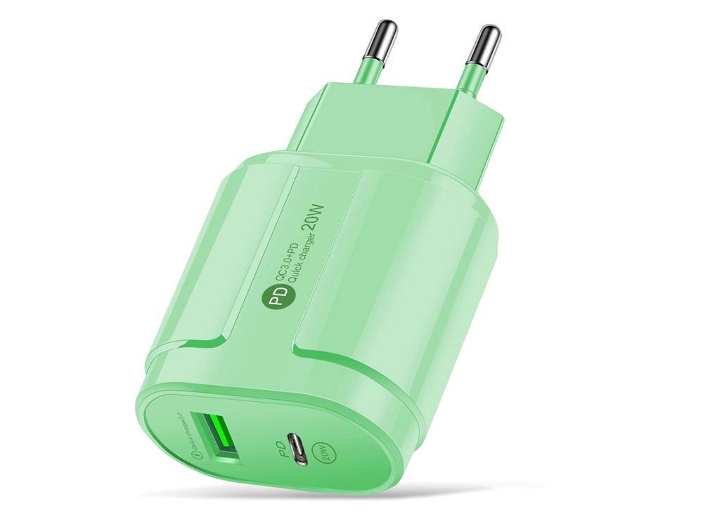 Chargeur secteur 20W USB Quickcharge & PD USB Type-C - Vert