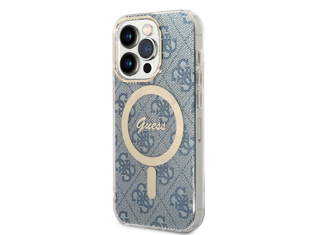 Bundle Chargeur 15W Guess Magsafe + Coque Magsafe 4G Bleue pour iPhone 14 Pro Max