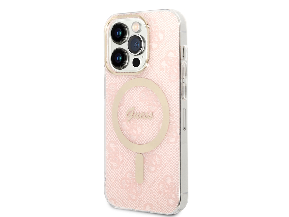 Bundle Chargeur 15W Guess Magsafe + Coque Magsafe 4G Rose pour iPhone 14 Pro Max