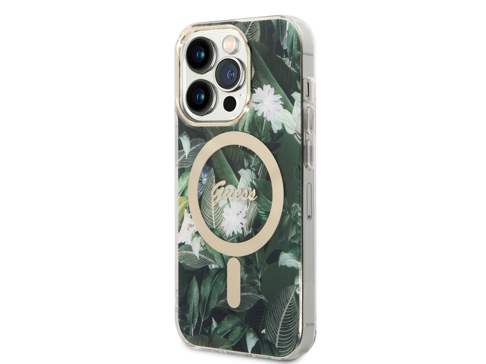Bundle Chargeur 15W Guess Magsafe + Coque Magsafe Jungle Kaki pour iPhone 14 Pro Max