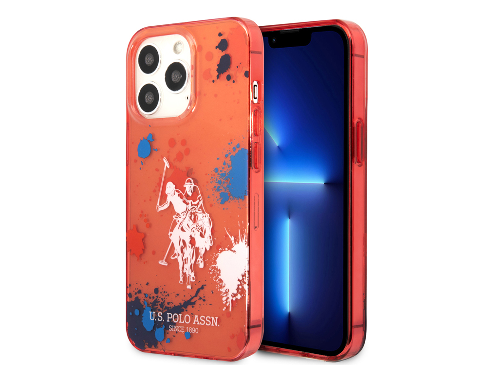 Coque U.S Polo ASSN. Splatter Double Horse pour iPhone 14 Pro Max - Rouge