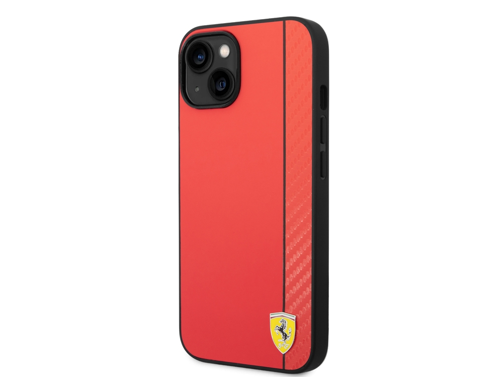 Coque FERRARI en cuir synthétique effet carbone pour iPhone 14 Plus - Rouge